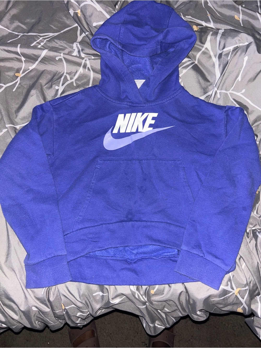Cropped Nike Bright Blue Kids Pullover Hoodie with White Logo